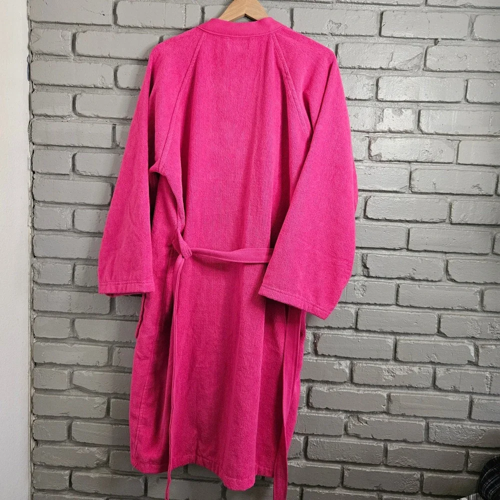 Lacoste Pink Cotton Terry Cloth Bathrobe Embroidered Logo Shawl Collar Robe - Picture 5 of 12